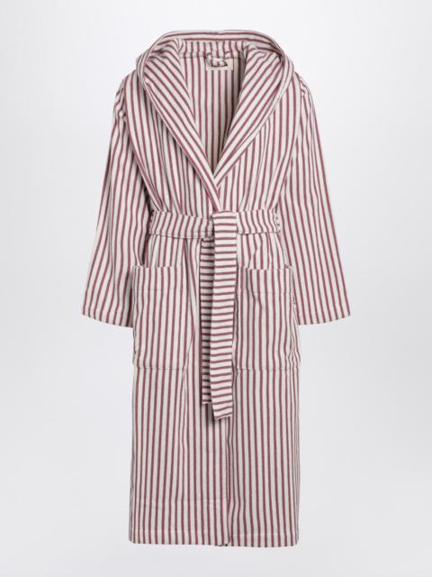 TEKLA Bathrobe white/dark pink striped