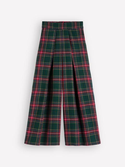 BODEN Wool Blend Pleated Pants-Green, Navy and Red Check
