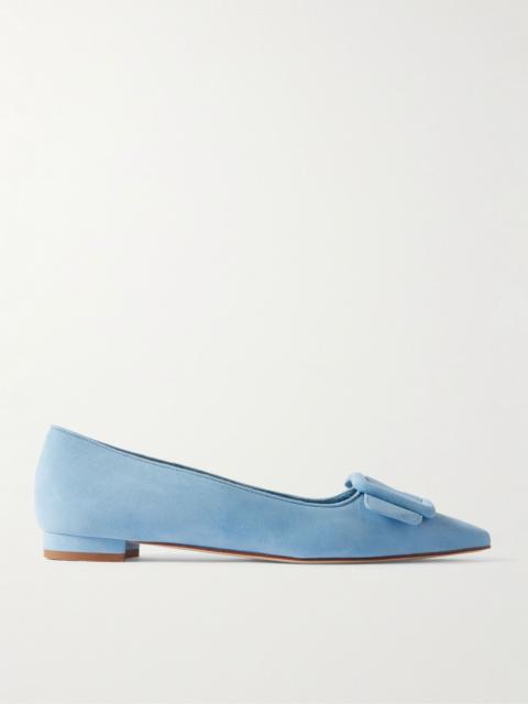 Manolo Blahnik Maysale buckled suede point-toe flats Blue