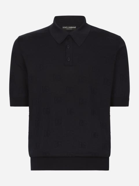 Dolce & Gabbana Silk polo-shirt with all-over DG logo embroidery