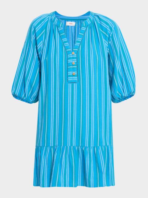 XÍRENA Edie Flounce Striped Cotton Mini Shift Dress