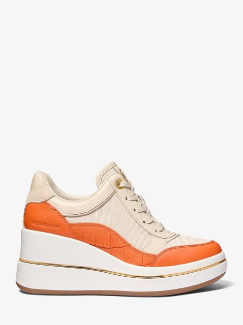 MICHAEL KORS Emmy Leather and Canvas Wedge Trainer