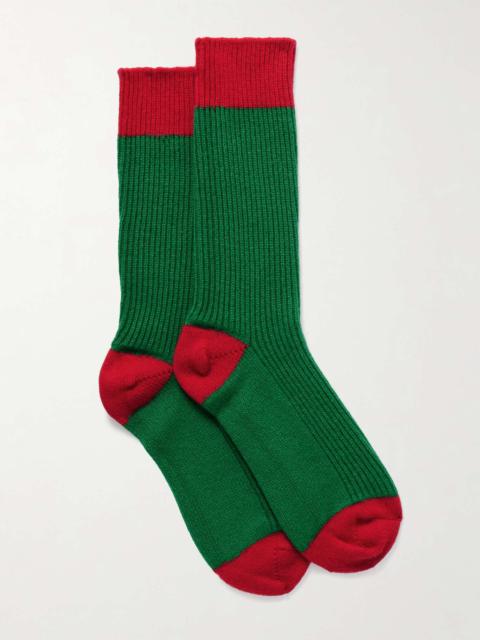 GUEST IN RESIDENCE Two-tone ribbed cashmere socks Forest green