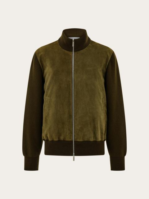 FERRAGAMO Suede blouson with knitted details