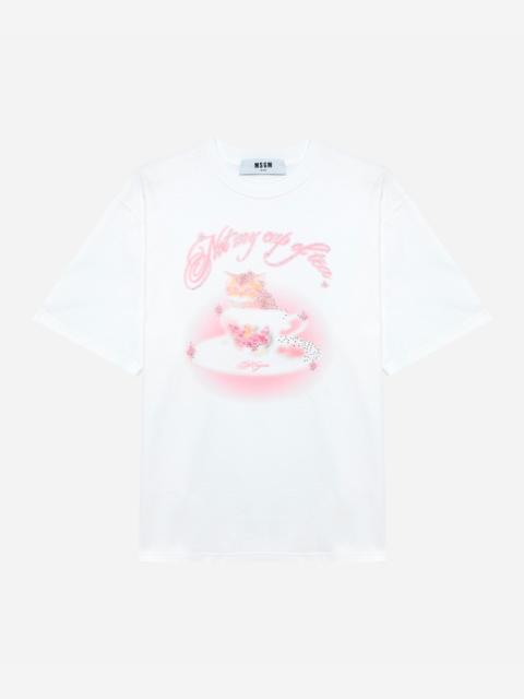 MSGM T-shirt with print and rhinestones