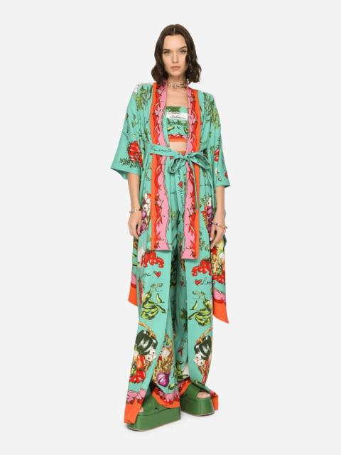 Dolce & Gabbana Vegetable-print charmeuse kimono