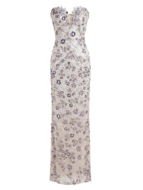 Dress The Population Women's Teresa 3D Flowers Sequin-Embellished Column Gown - Silver Multi