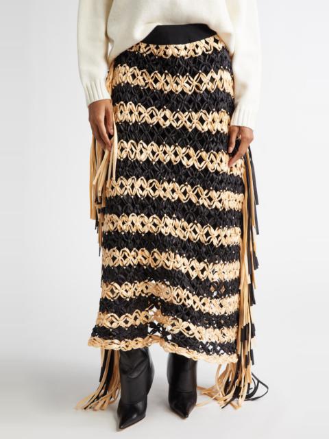 Diotima Cavalla Fringe Stripe Macramé Maxi Skirt in Ivory-Black at Nordstrom