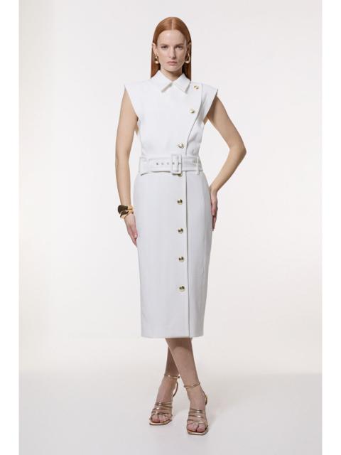 KAREN MILLEN Clean Tailored Contrast Collar Pencil Midi Dress