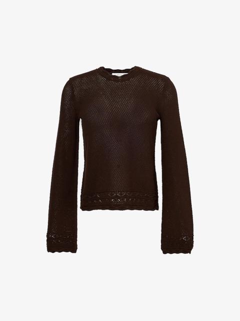 FRAME Bell-sleeve pointelle knitted top