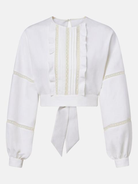 Valentino Lace-trimmed open-back linen blouse