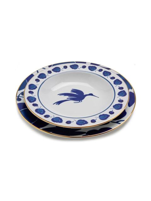 La DoubleJ Wildbird Blue Set of 2 Soup & Dinner Plates