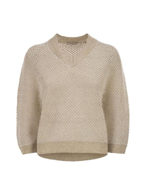 PESERICO Peserico V-Neck Mesh Top In Linen And Cotton