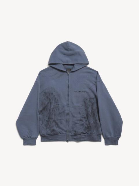 BALENCIAGA Men's Balenciaga Back Zip-up Hoodie Regular Fit in Faded Dark Blue/black