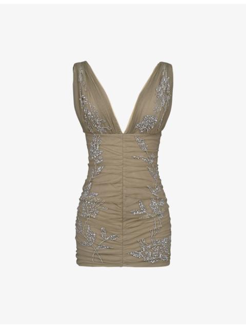 House of CB Iolana Hand-Beaded Woven Mini Dress