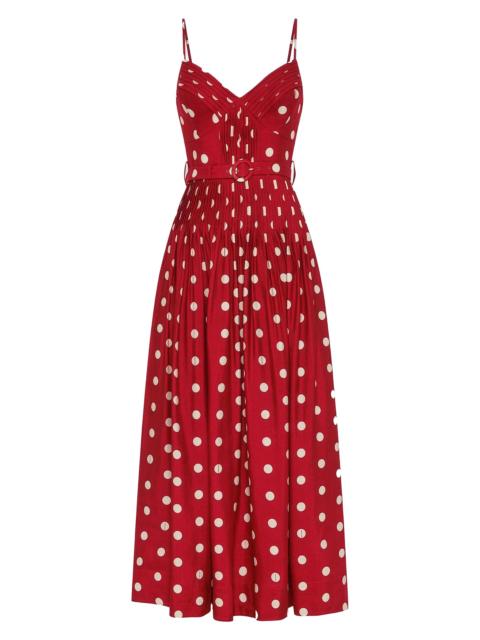 NICHOLAS Women's Mireille Belted Polka Dot Linen-Blend Midi-Dress - Crimson Polka Dot