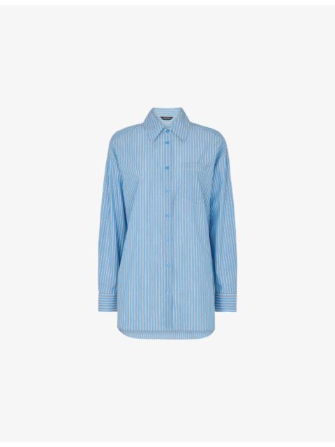 WHISTLES Striped Oversized-Fit Stripe Cotton Shirt