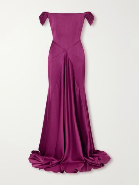 ALEX PERRY Satin off-the-shoulder gown Purple