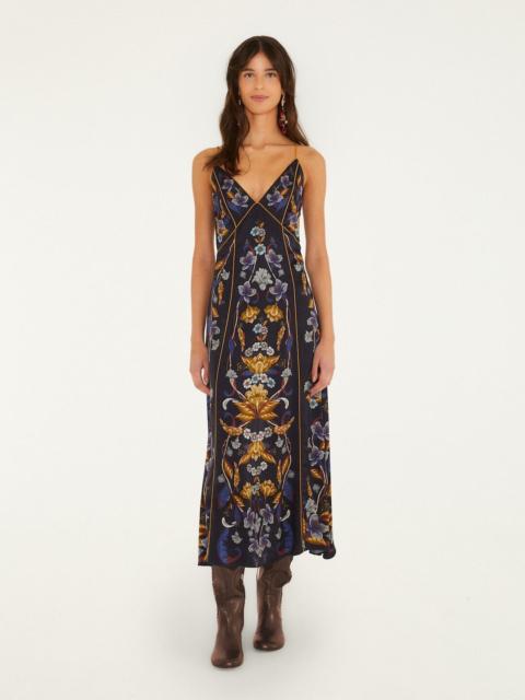 FARM RIO Golden Nature Adjustable Straps Slip Maxi Dress