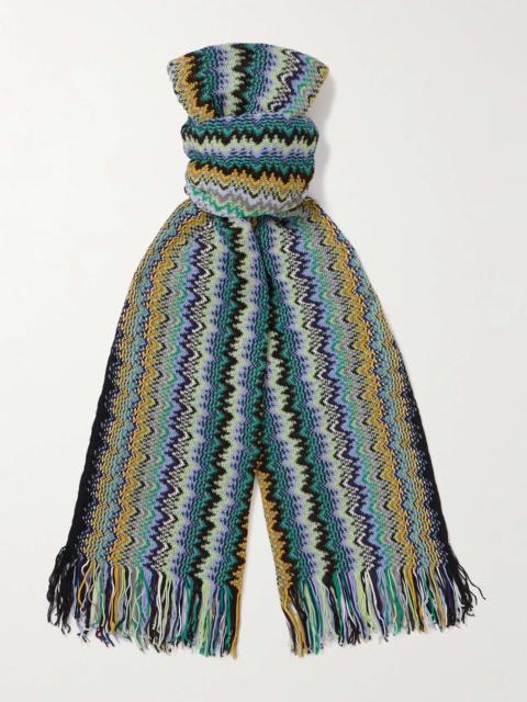 Fringed Striped Jacquard-Knit Scarf