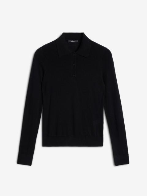 7 For All Mankind Wool Long Sleeve Polo Sweater in Black