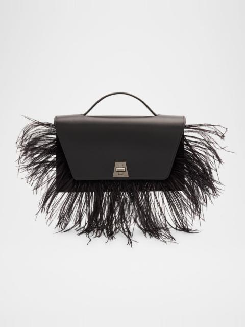 AKRIS Anouk City Leather Top-Handle Bag with Feather Trim