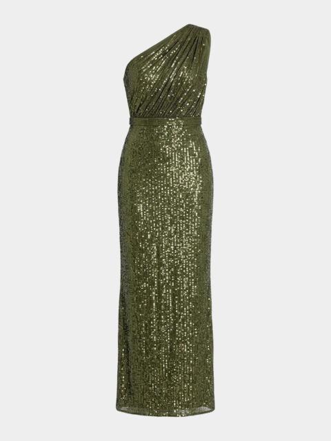 MAC DUGGAL Petite Sequined One-Shoulder Column Gown