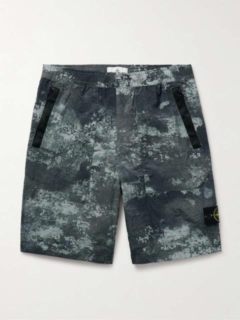 Stone Island Straight-Leg Satin-Trimmed Camouflage-Print Shell Shorts