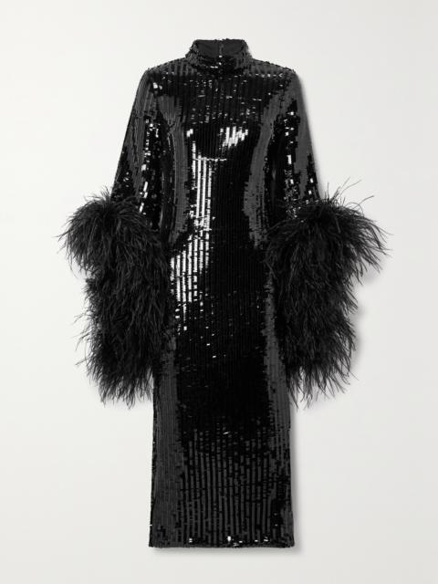 Taller Marmo Del Rio Disco Feather-trimmed Sequined Tulle Midi Dress