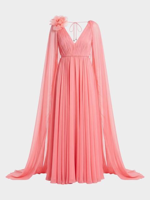 MAC DUGGAL Cape-Sleeve Chiffon Gown