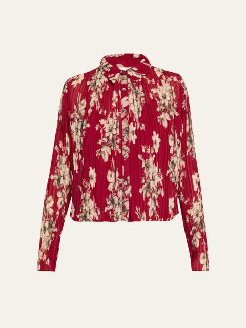 Cinq à Sept Hand-Sketched Floral Georgette Blouse