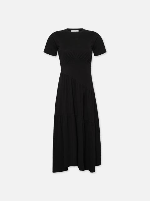 FRAME Gathered Seam Short Sleeve Dress in Black