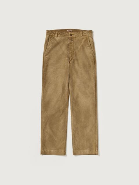 AURALEE GARMENT-DYED ORGANIC COTTON HEAVY MOLESKIN PANTS
