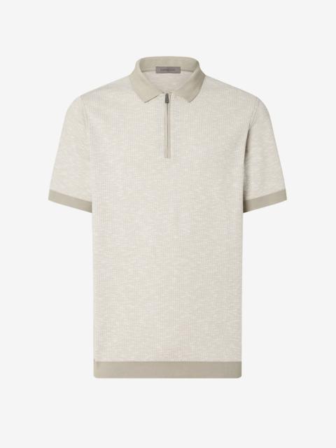 CORNELIANI Grey and white zipped cotton polo shirt