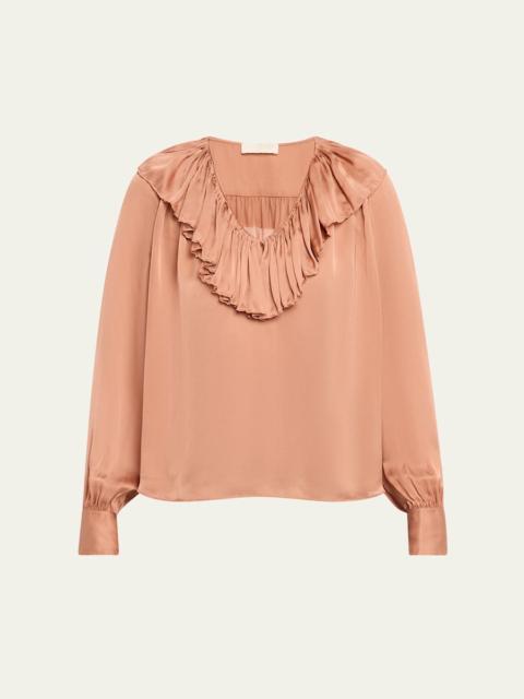 ULLA JOHNSON Liese Silk Ruffle-Neck Blouse