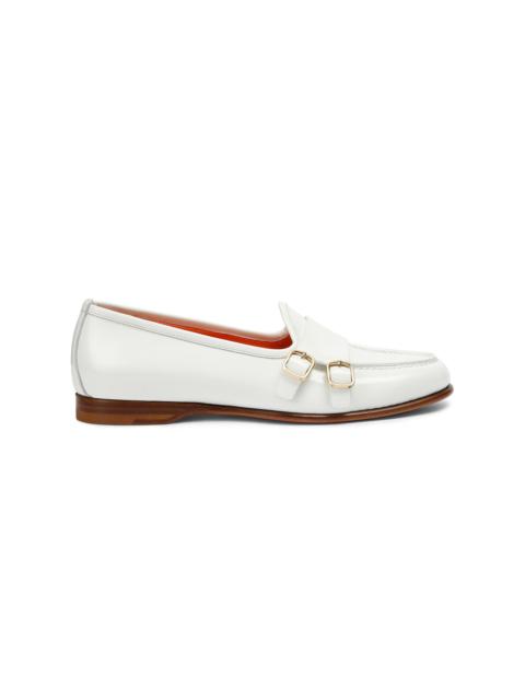 Santoni Women's white leather Andrea double-buckle loafer