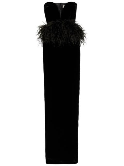 THE NEW ARRIVALS ILKYAZ OZEL The New Arrivals Ilkyaz Ozel Sienna Feather-appliquéd Velvet Maxi Dress