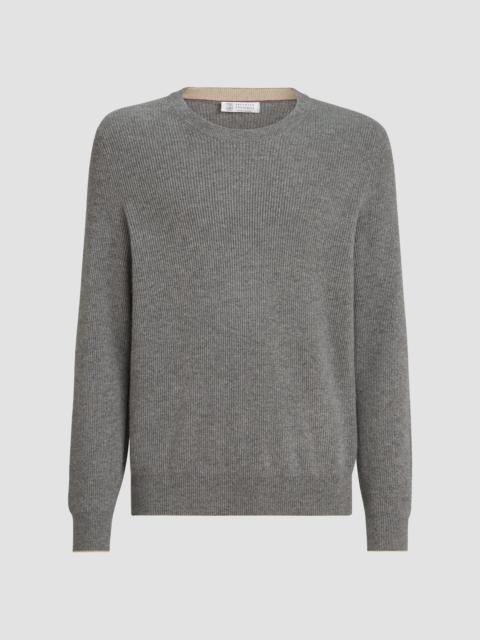 Brunello Cucinelli Men's Cashmere English Rib Sweater - Dark Grey