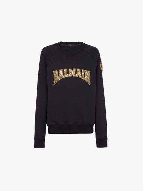 Balmain Black cotton sweatshirt with embroidered gold-tone Balmain Paris logo