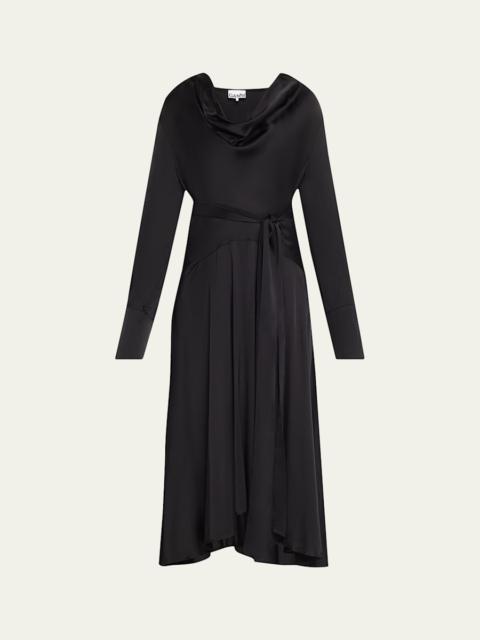 GANNI Long-Sleeve Stretch Satin Dress
