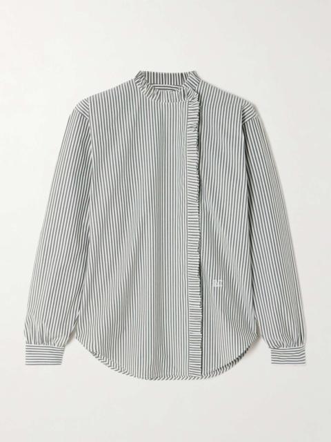 Didy logo-embroidered ruffled striped cotton-blend poplin shirt