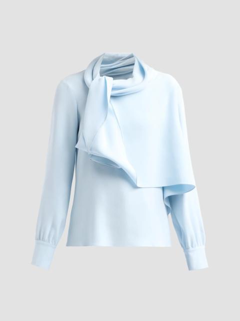 Oscar de la Renta Women's Resort Neck Tie Georgette Blouse - Light Blue
