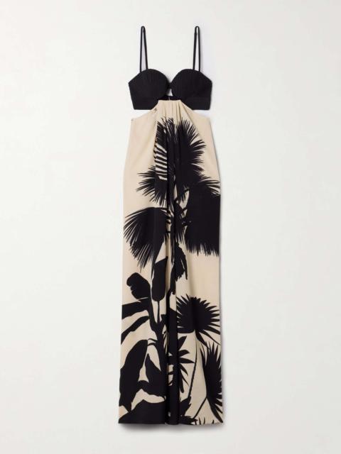 Johanna Ortiz Fascination of the East open-back pleated printed silk crepe de chine maxi dress Black