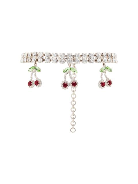 Alessandra Rich Cherry-Detailed Crystal Choker silver
