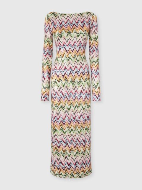 Missoni Long-sleeved dress in stretch viscose with lace and zigzag motif