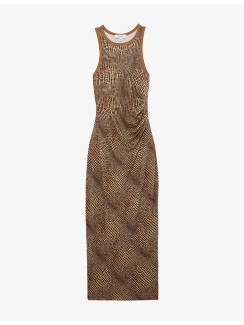 REISS Lola Snake-Print Jersey Midi Dress