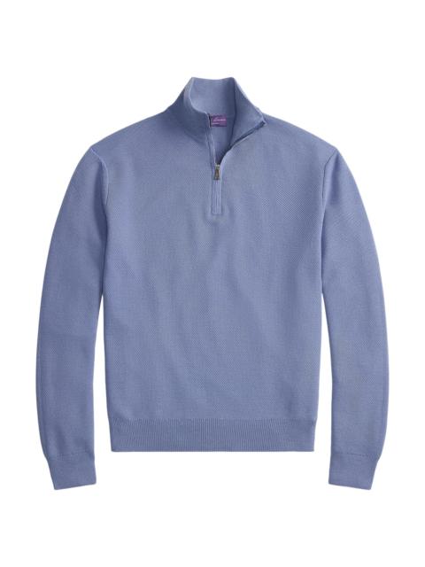 Ralph Lauren Men's Piqué-Knit Wool Quarter-Zip Sweater - Soft Blue