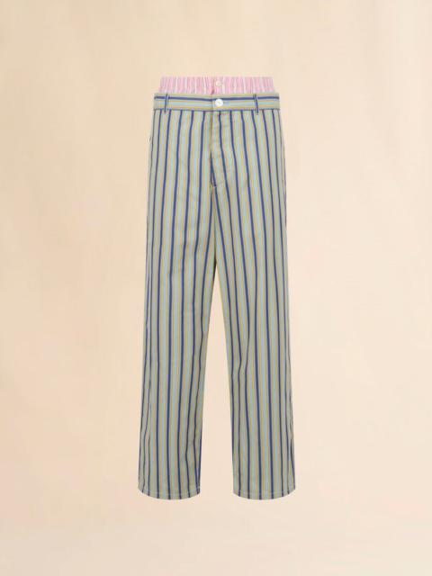 Marni GREEN STRIPED POPLIN TROUSERS WITH TROMPE-L’ŒIL EFFECT