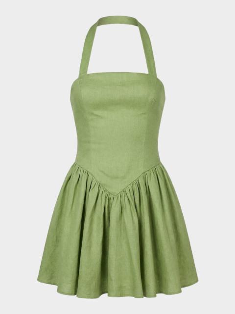 NICHOLAS Amalie Basque-Waist Halter Linen Mini Dress