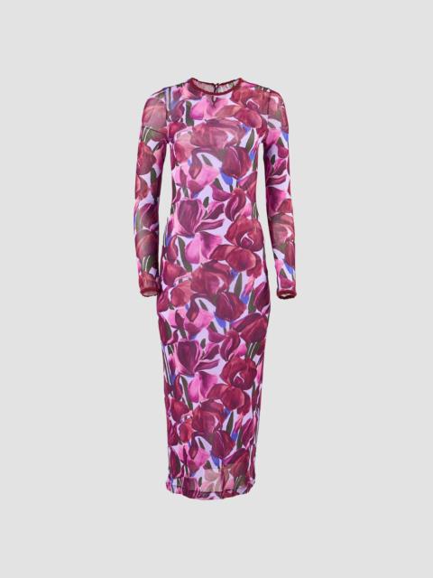 CAROLINA HERRERA Women's Floral Crewneck Column Midi Dress - Rioja Multi